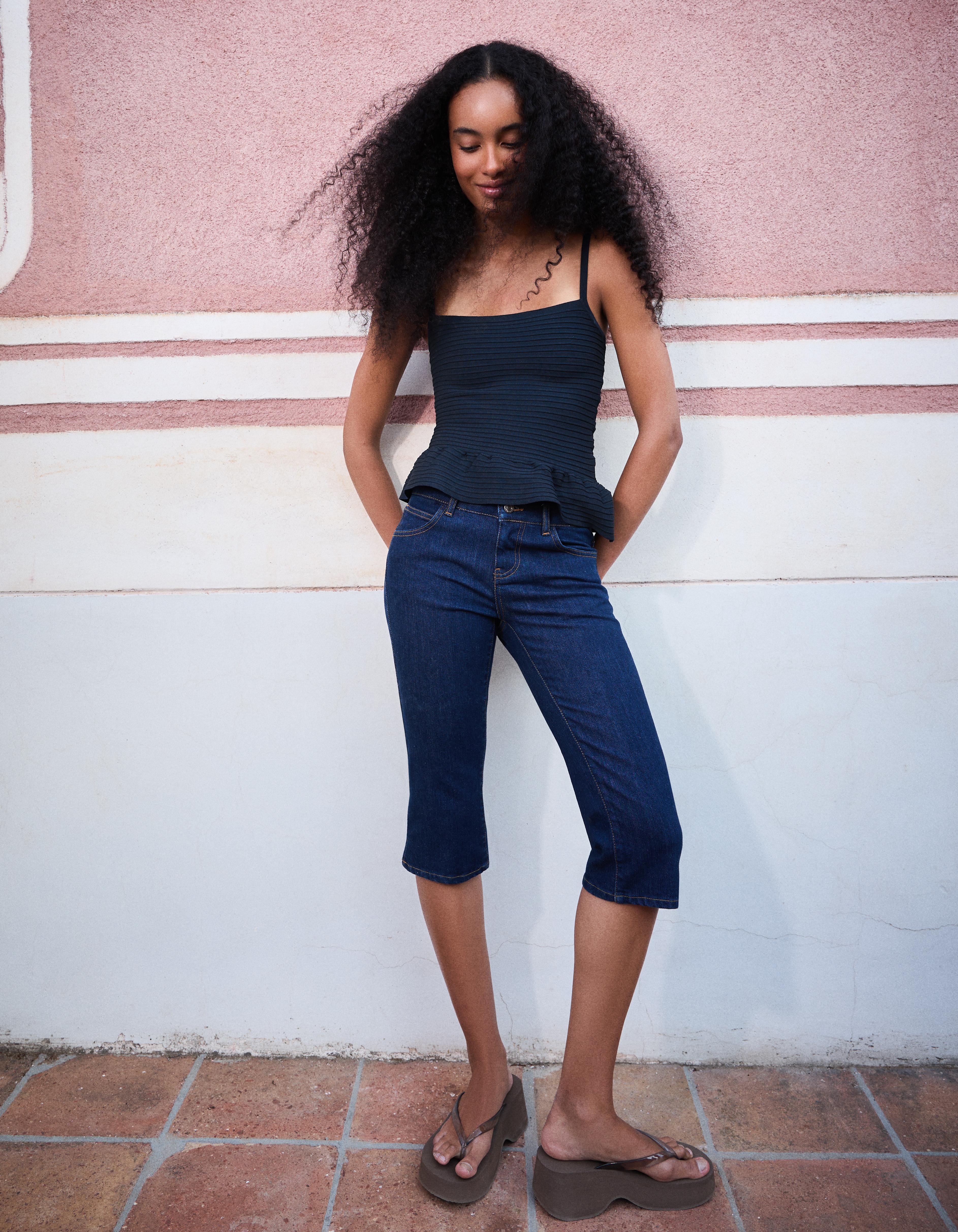 Knit peplum top — Navy