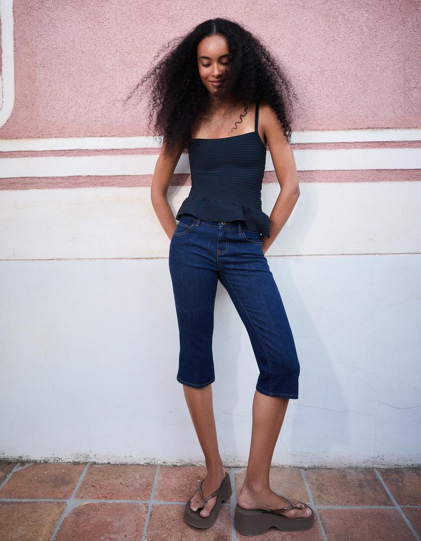 Peplum knit top-Navy