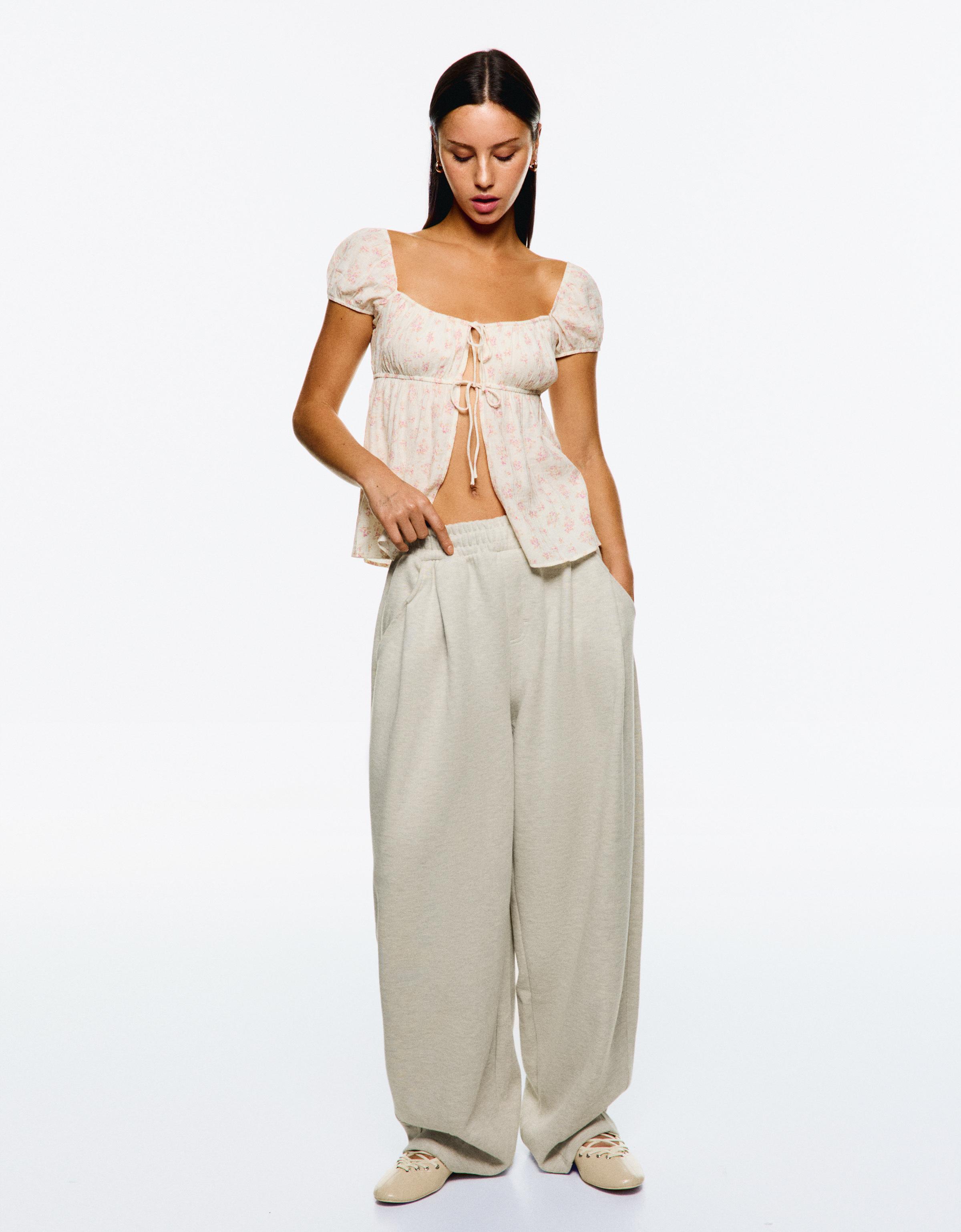 Bershka Weite Maxi-Hose Aus Plüsch Damen Xs Grau