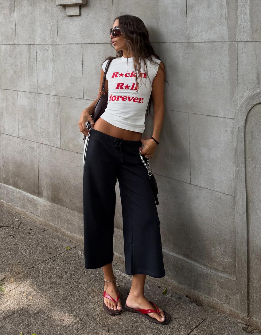 Yan şeritli kapri eşofman altı-Denizci mavisi