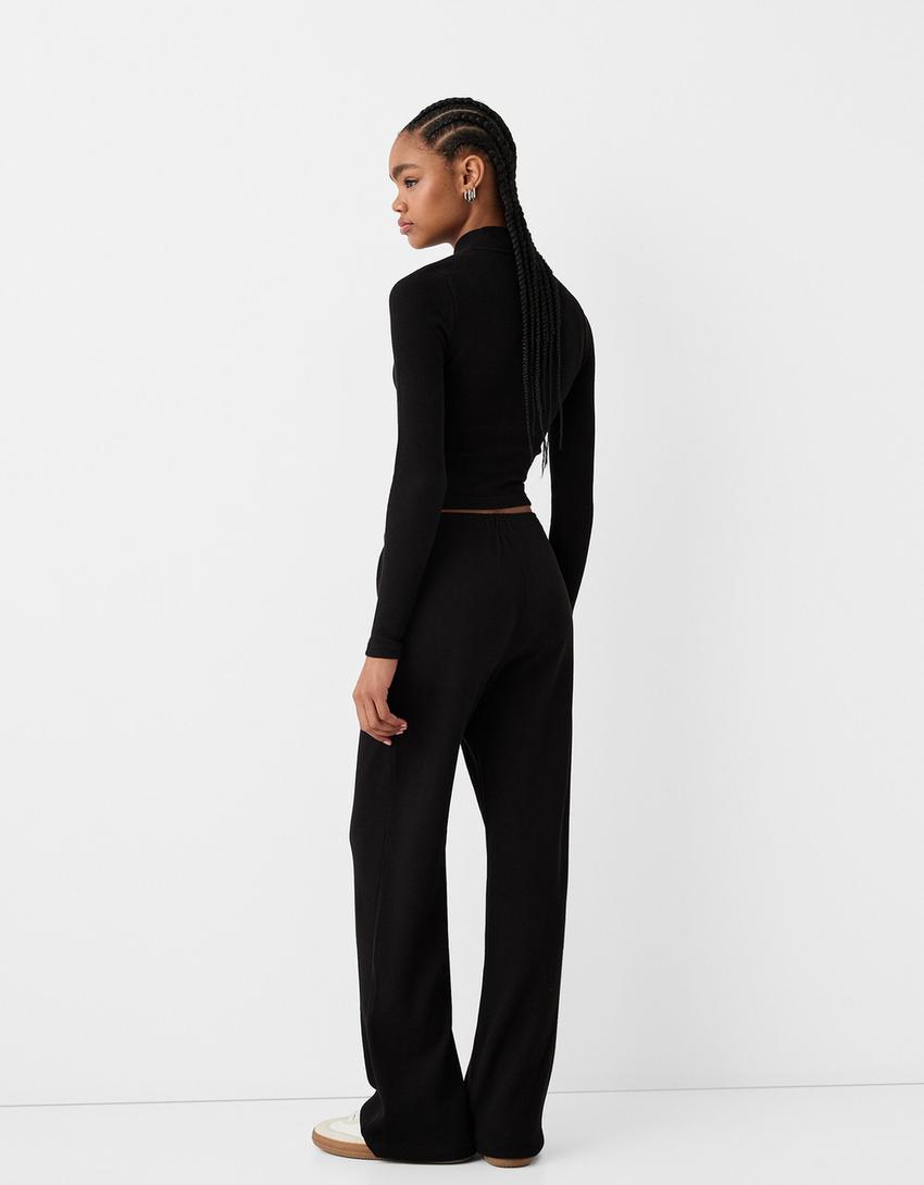 Ensemble gilet et pantalon gaufré-Noir-1