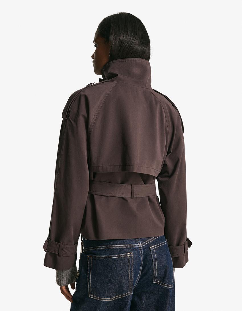 Cazadora trench cuello funnel-Marrón