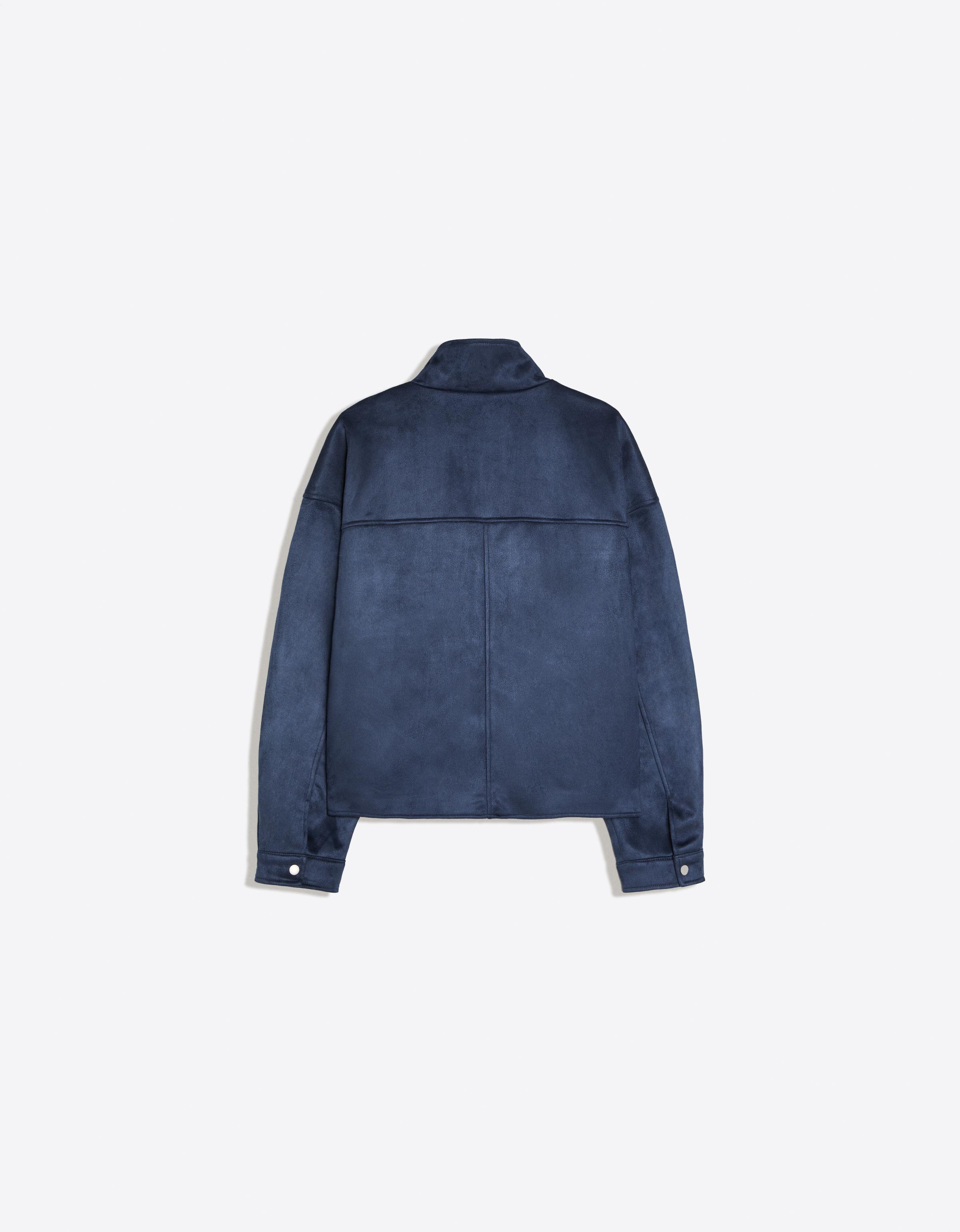 Faux suede clasp jacket — Dark blue