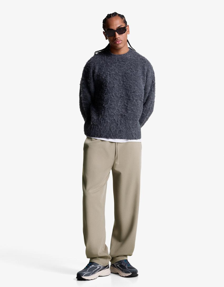 Straight-fit tailored jogging trousers-Sand