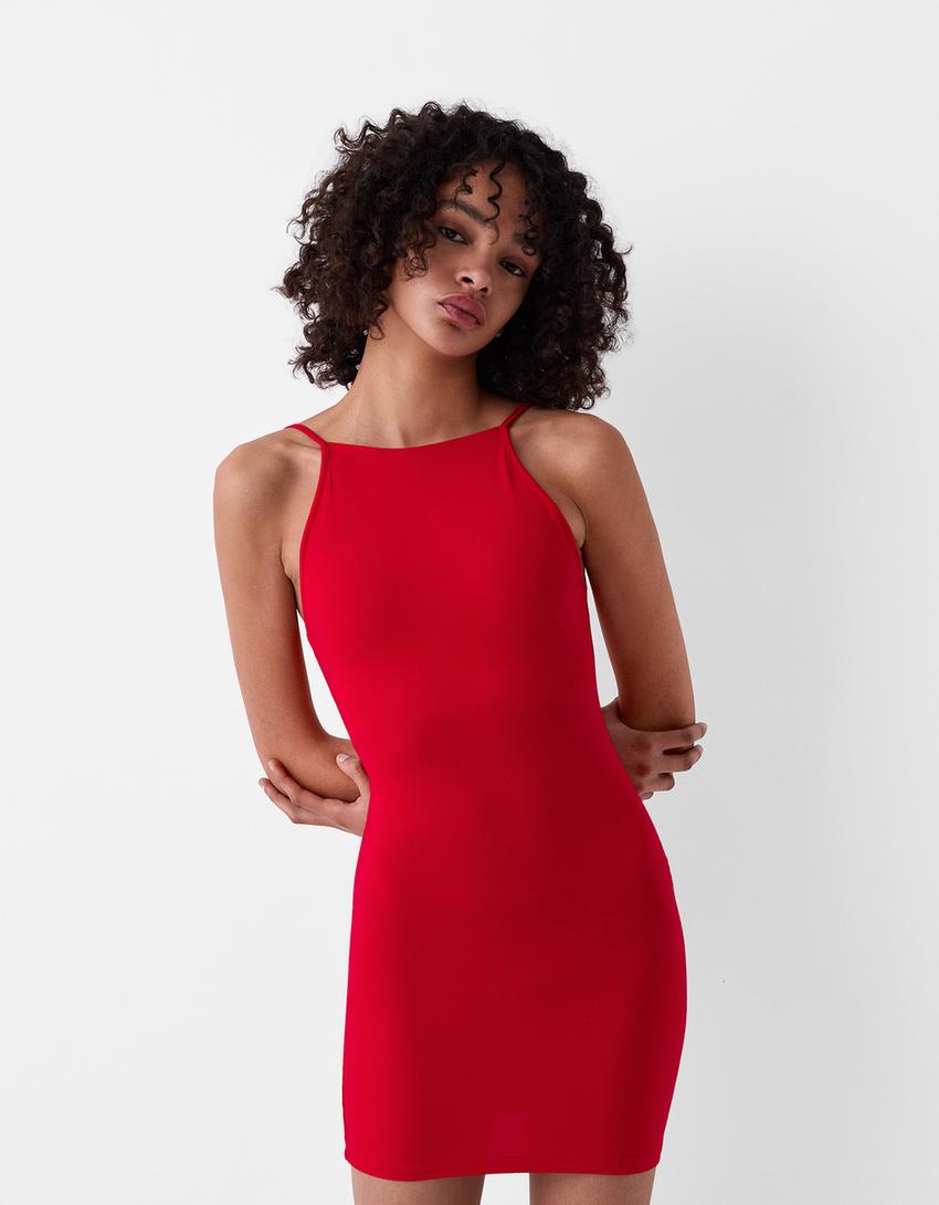 Mini-robe col ras du cou-Rouge-1