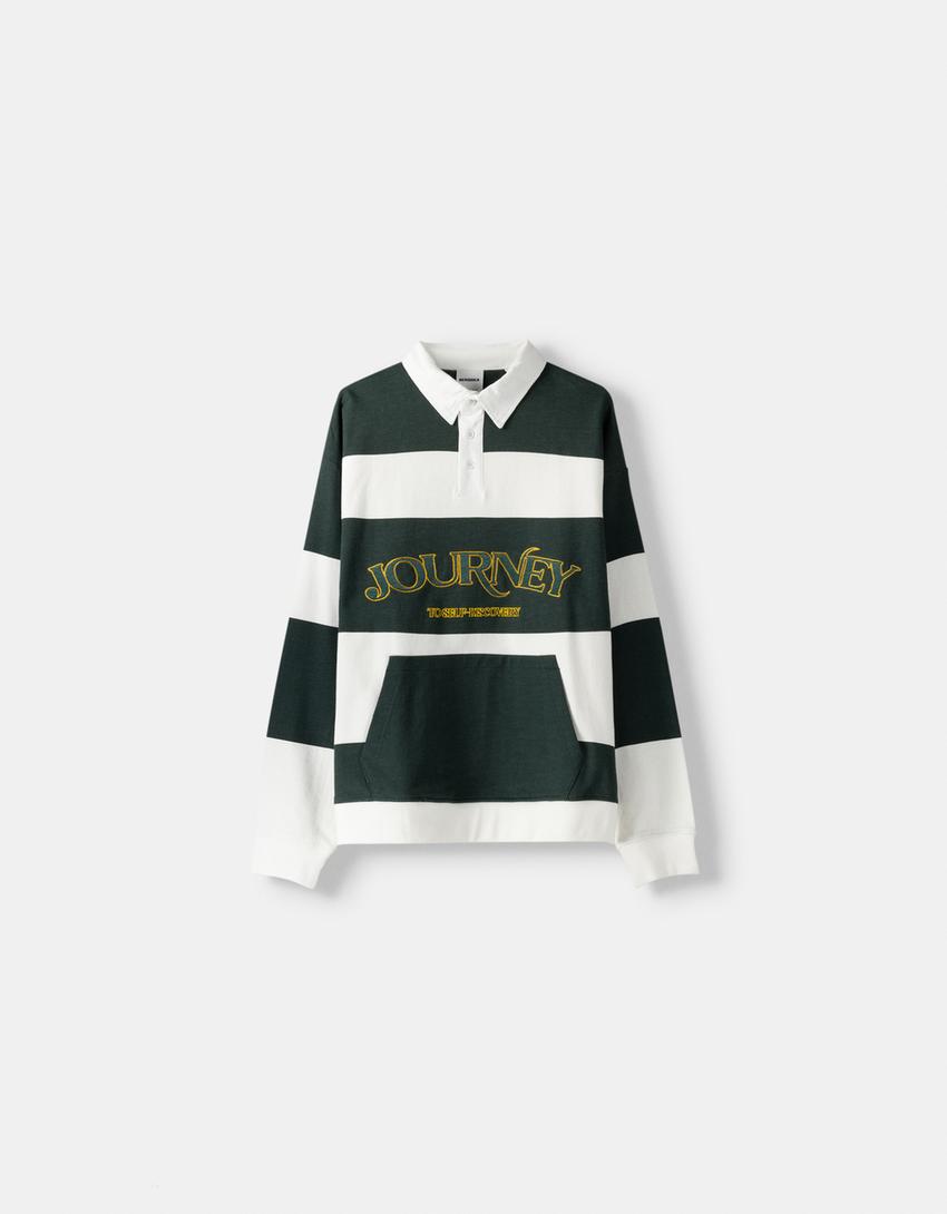 Sweat manches longues col polo-Vert-4