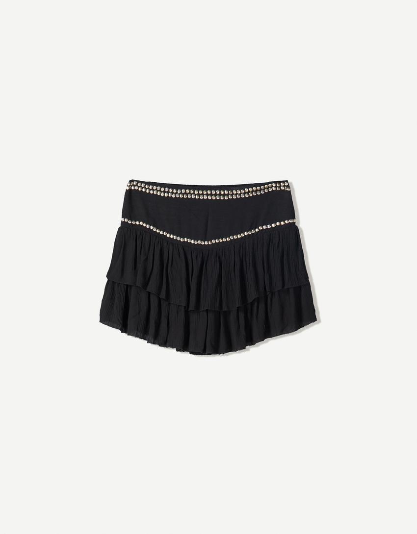 Minijupe volants clous-Noir