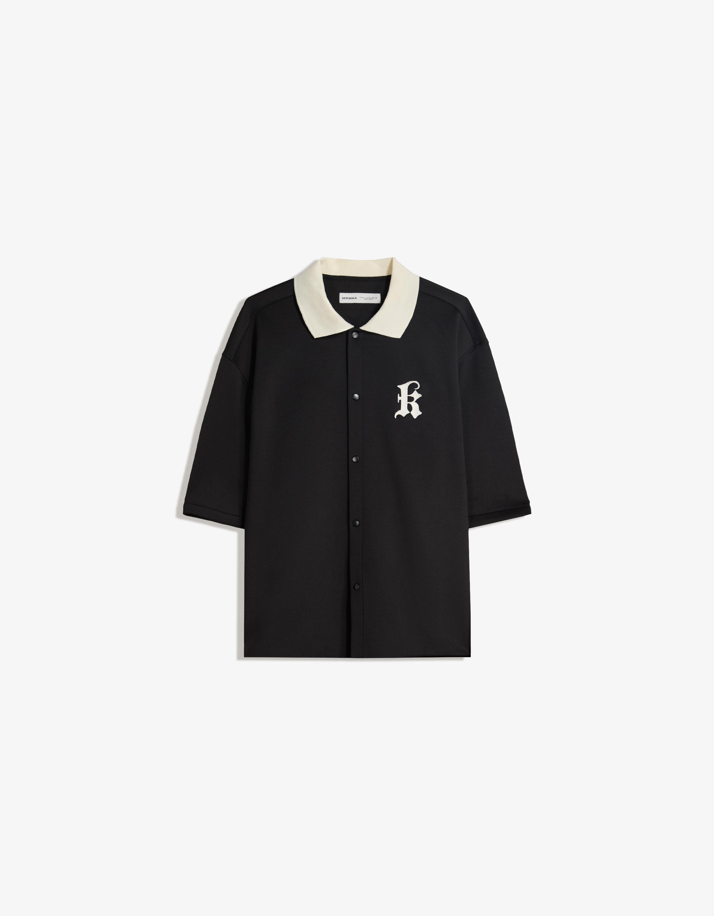 Bershka Boxy Kurzarmhemd Mit Stickerei Herren L Schwarz