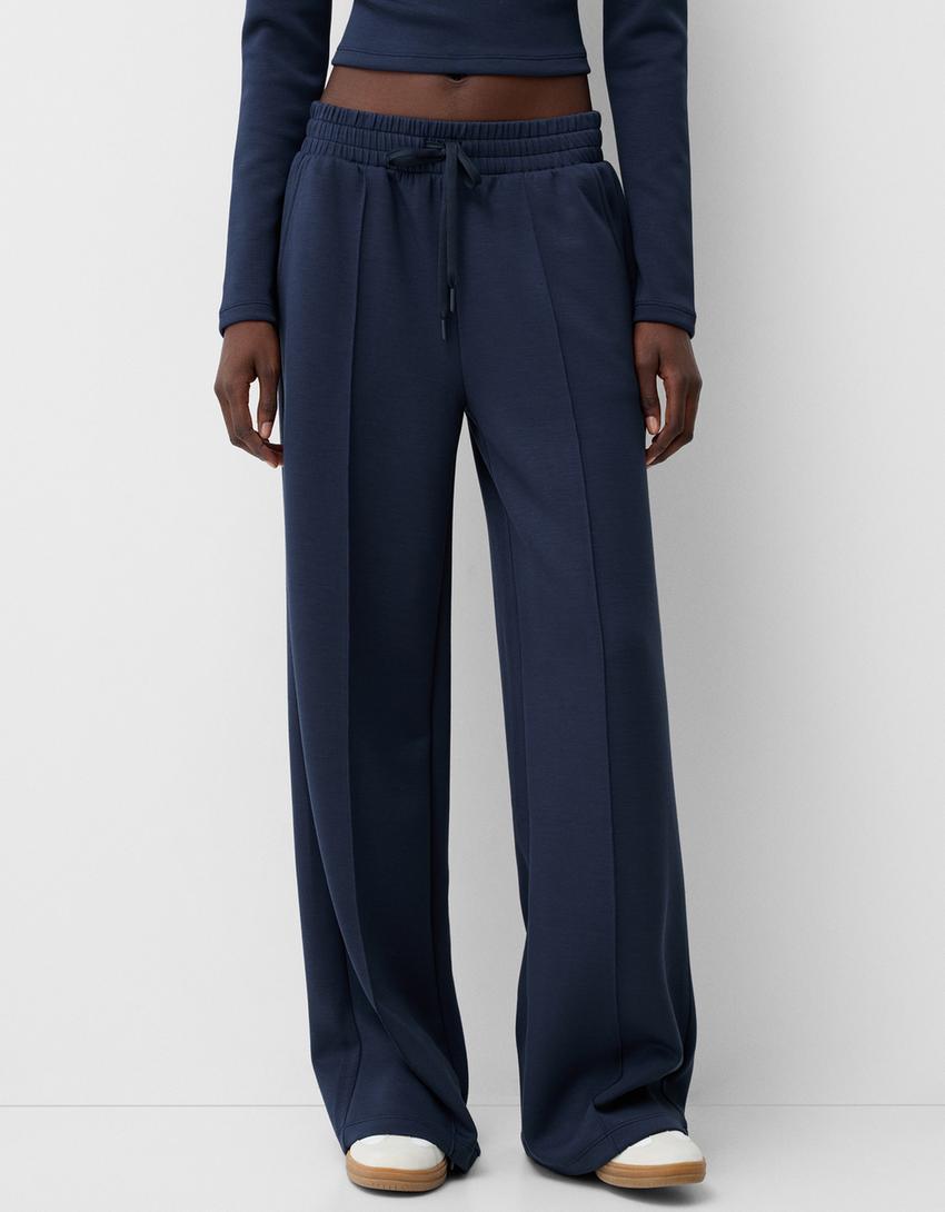 Soft touch wide-leg trousers-Navy