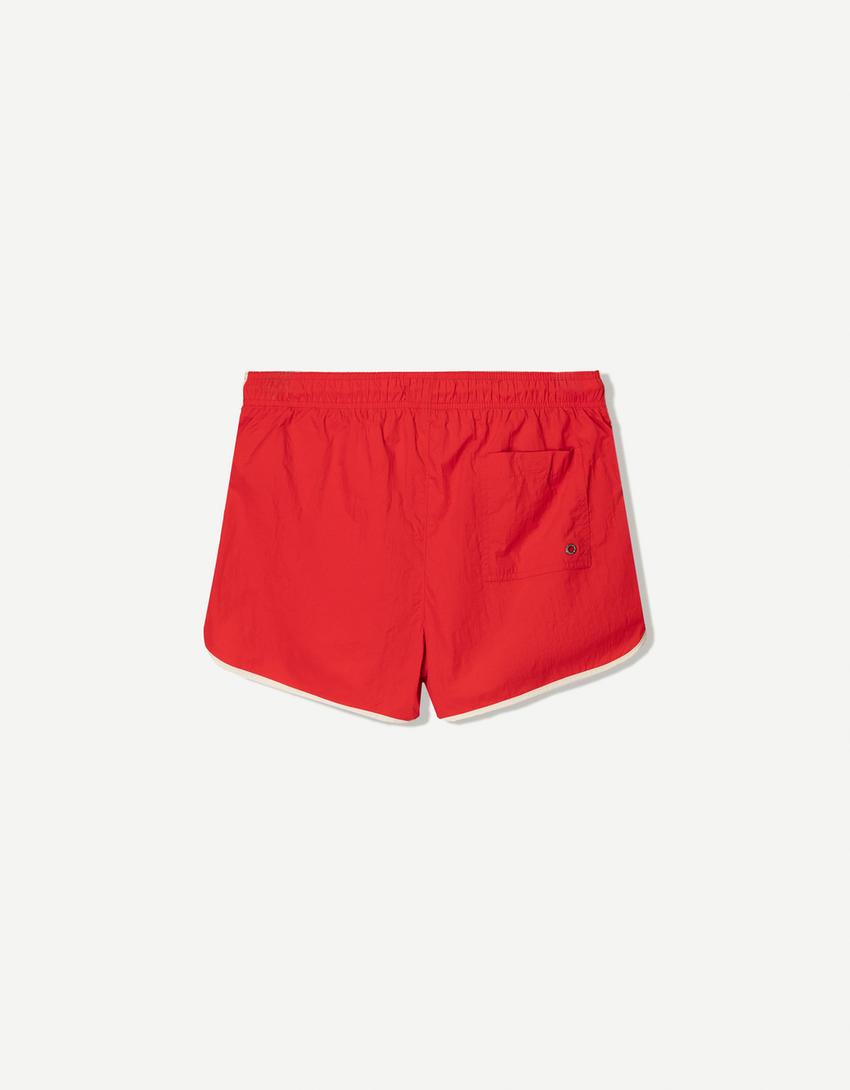 Korte zwembroek met biesjes-Rood
