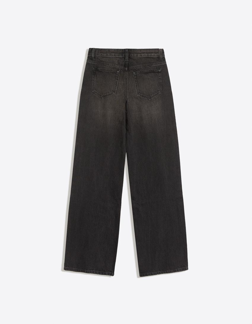 Jeans wide tiro bajo-Negro