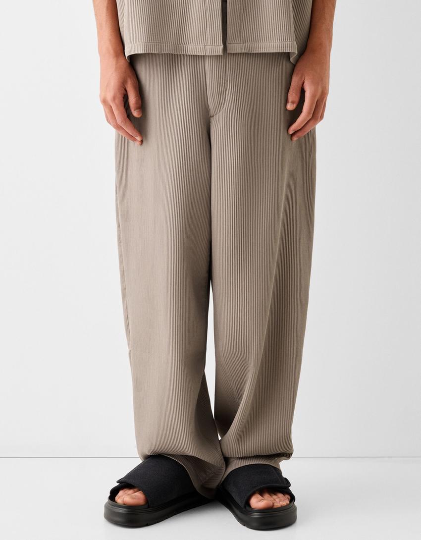 Ensemble chemise et pantalon plissé-Sable-4