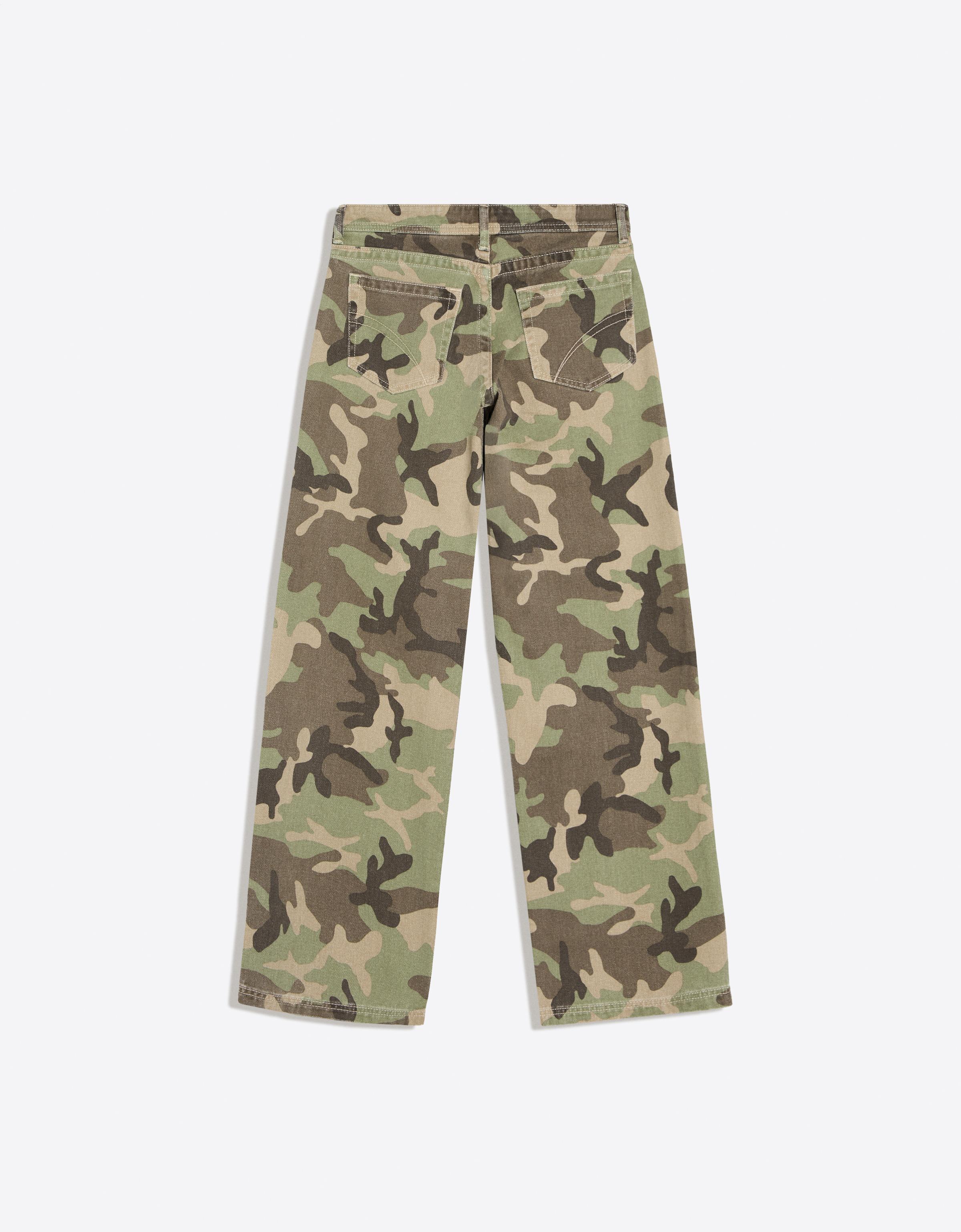 Printed straight-leg trousers — Khaki