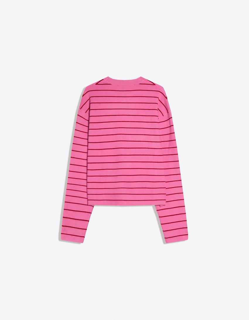 Maglione a righe stampate-Rosa