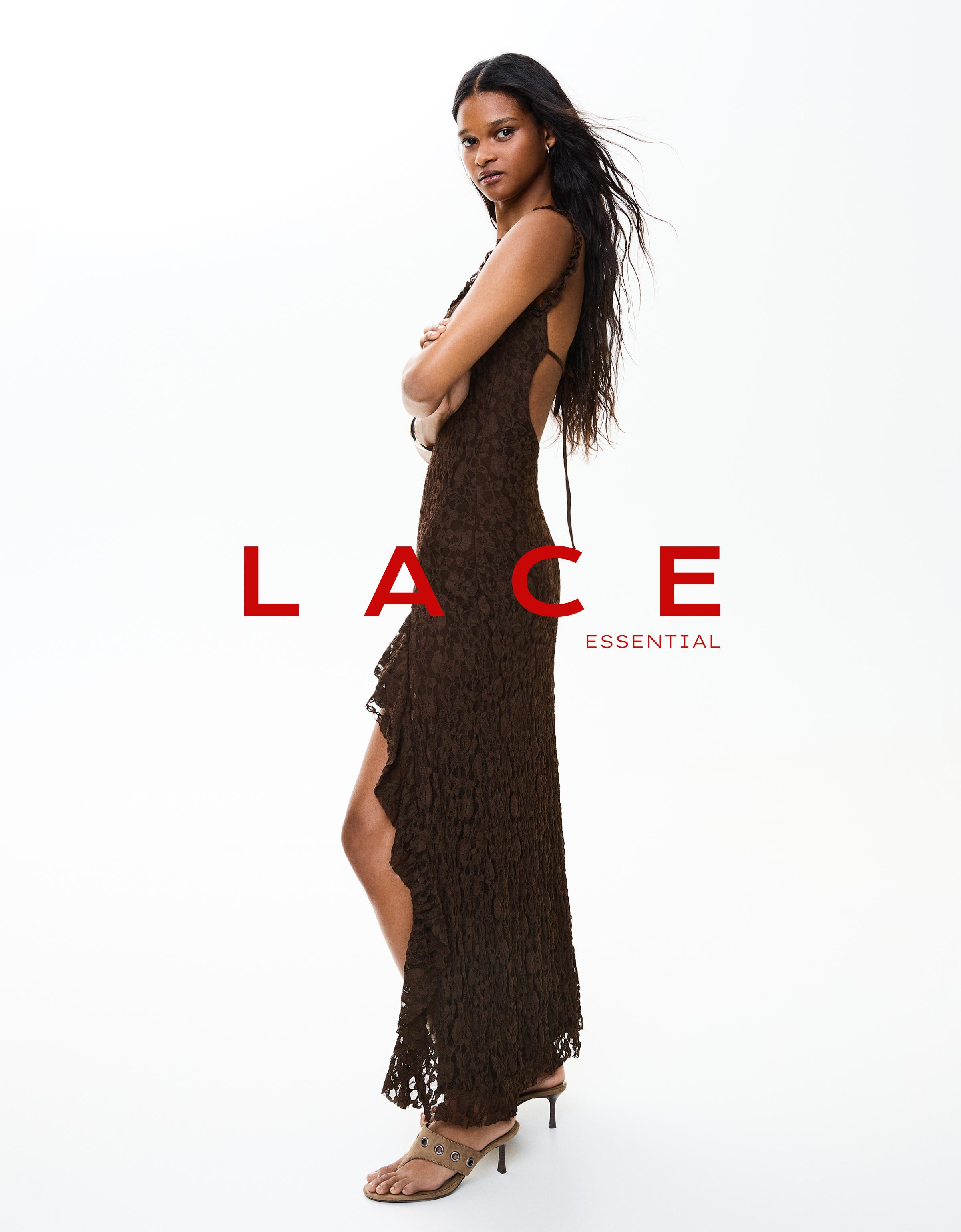 Lace midi dress — Brown