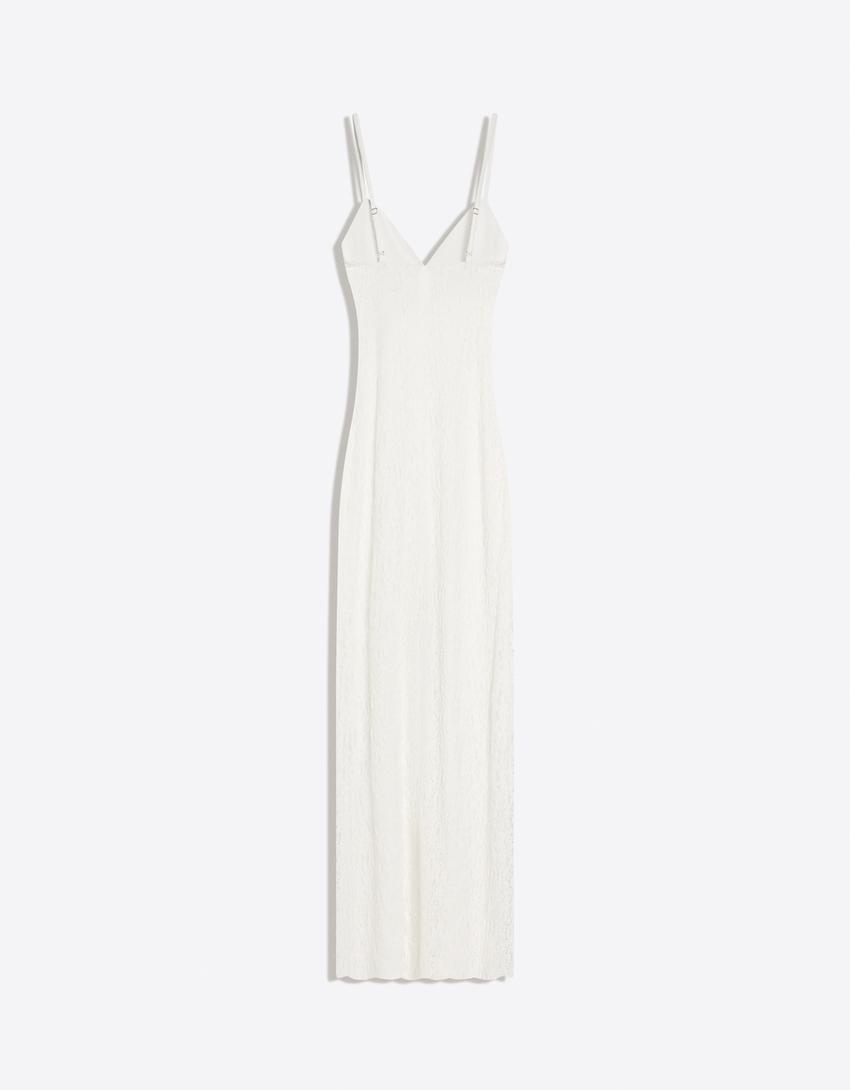 Lace strap midi dress-Off white