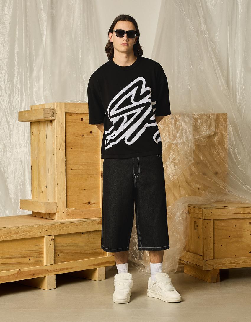 Camiseta manga corta print-Negro