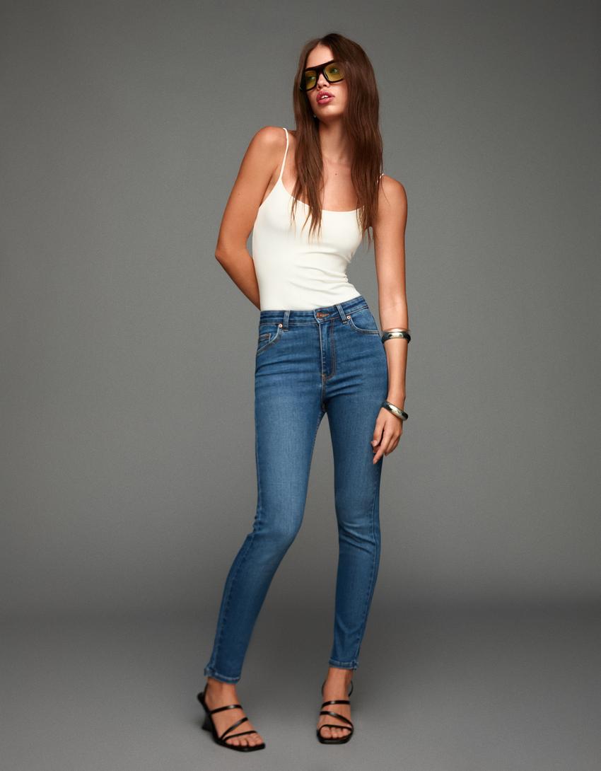 Soft skinny jeans met superhoge taille-Gewassen blauw-2