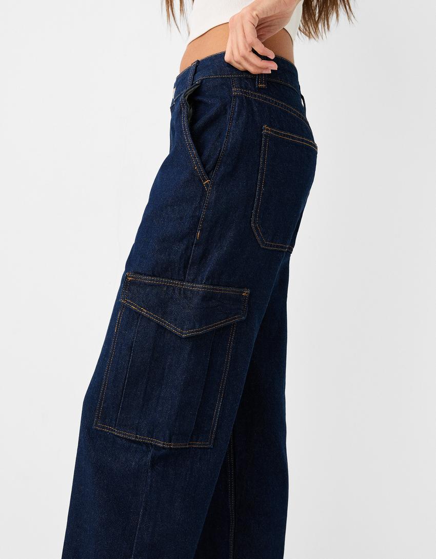 بنطال جينز كارغو بقصّة مستقيمة-أزرق-3