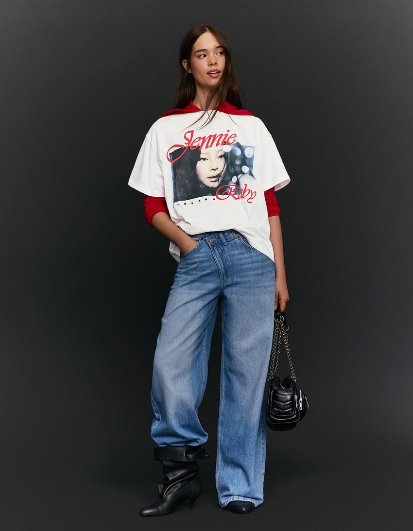 Camiseta Jennie Ruby manga corta oversize print-Blanco roto