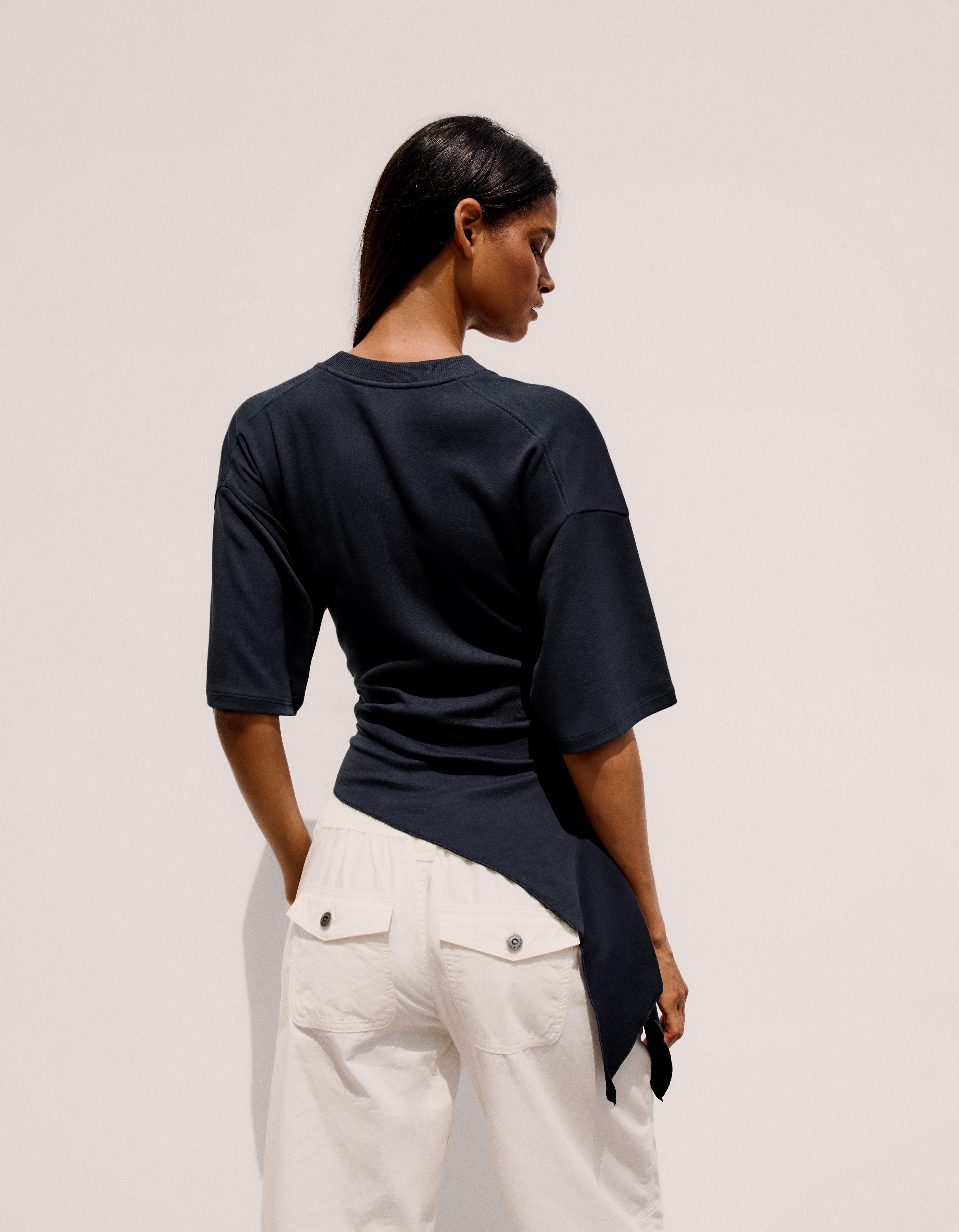 Short sleeve gathered T-shirt — Navy