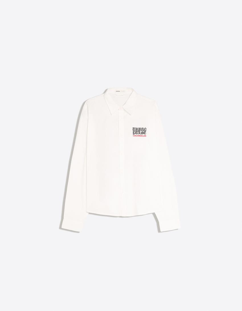 Camisa manga larga bordado-Blanco