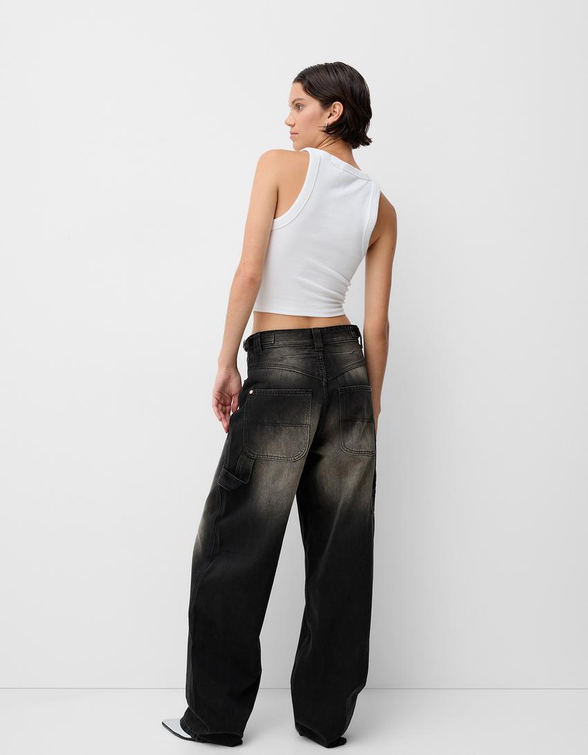 Adjustable balloon fit carpenter jeans-Brown