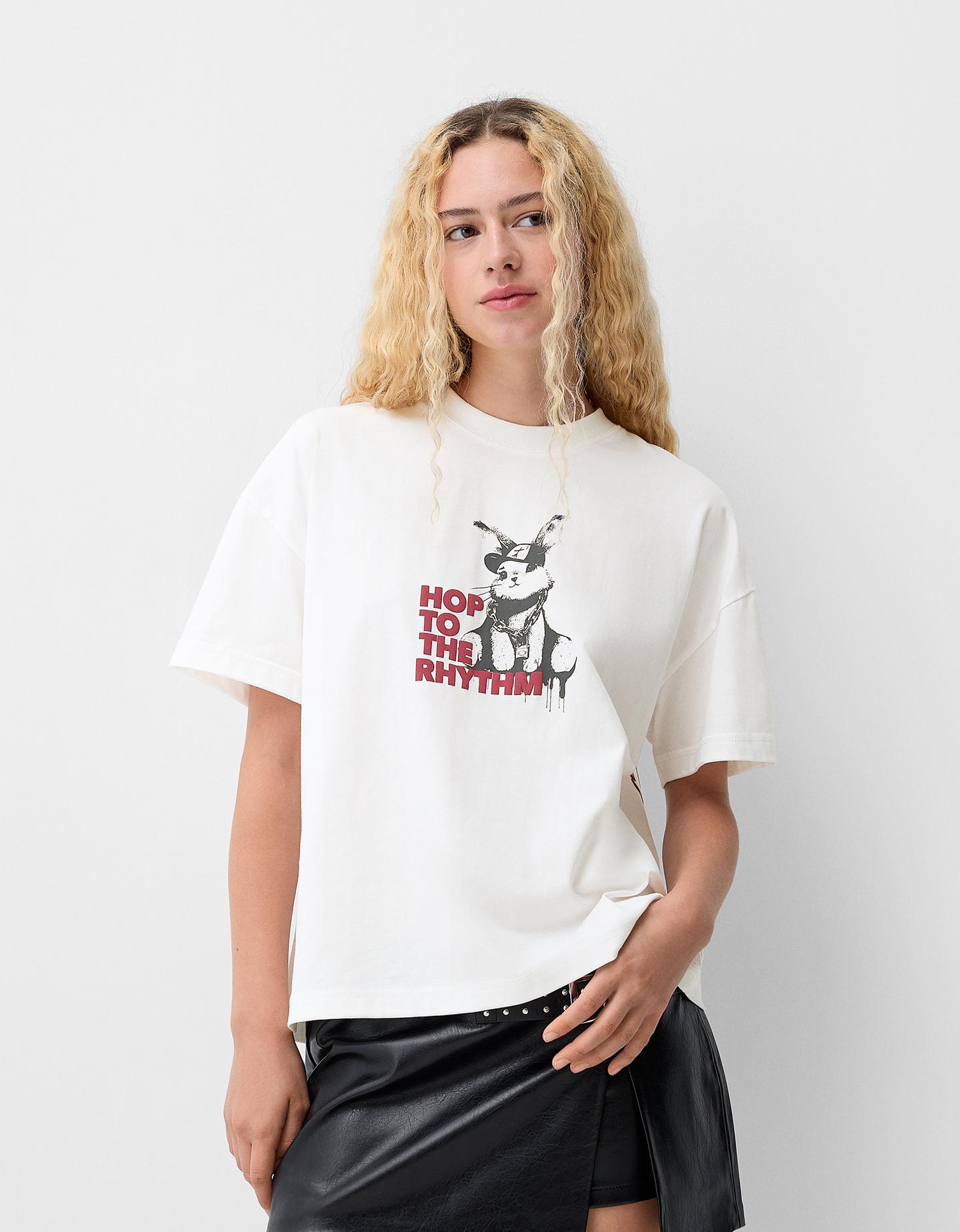 Bershka Camiseta Manga Corta Print Mujer Xl Crudo