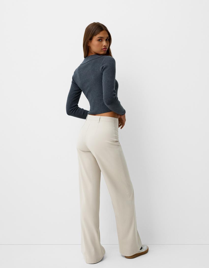 بنطلون محبوك بساق عريضة-رمادي-2