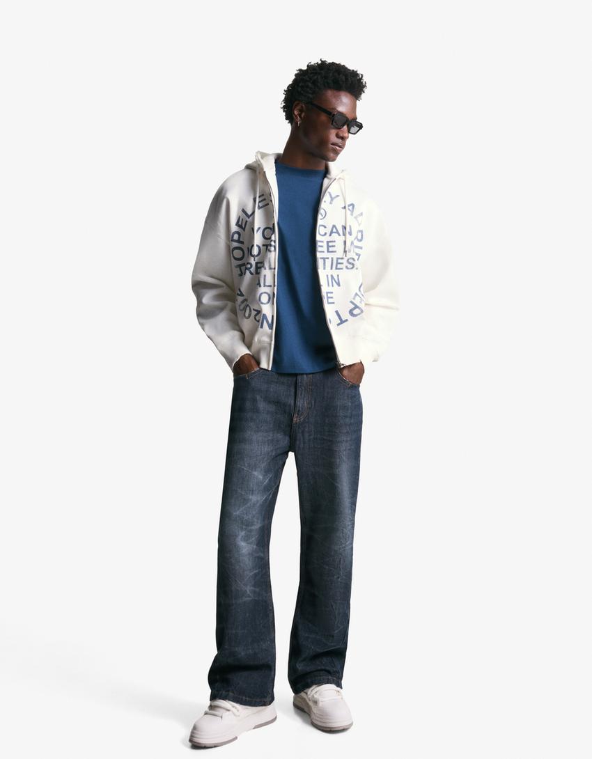 Printed sweatshirt with zip-Beige-1