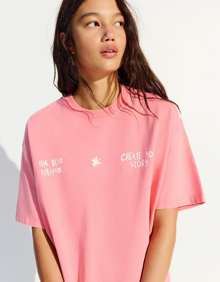 Short sleeve faded T-shirt-Salmon