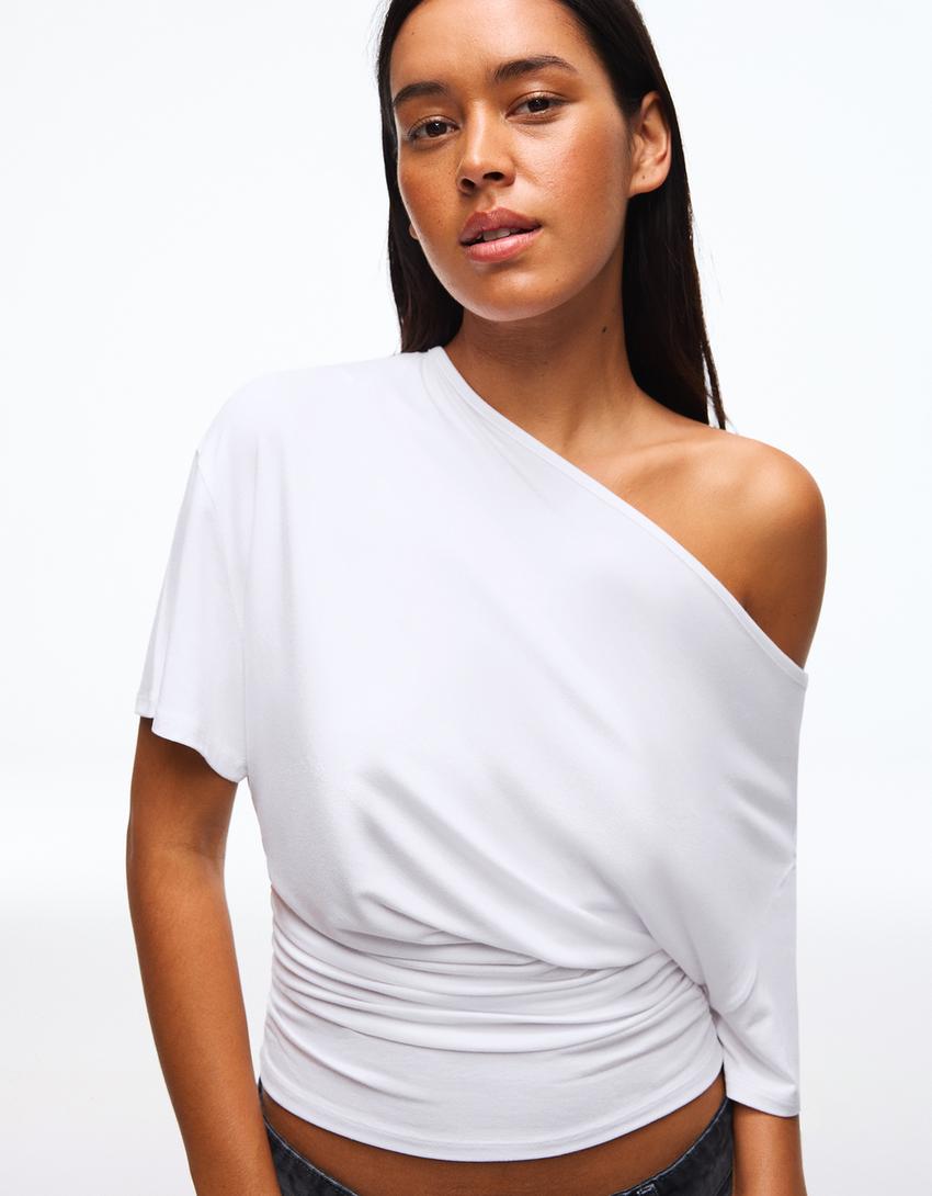 Asymmetric short sleeve T-shirt-White