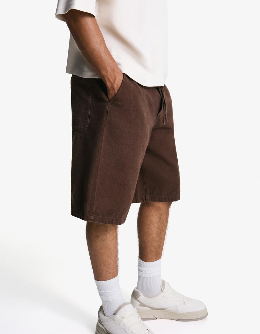 Rustic jogger skater shorts-Brown-1