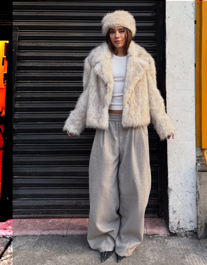 Faux fur jacket-Cream