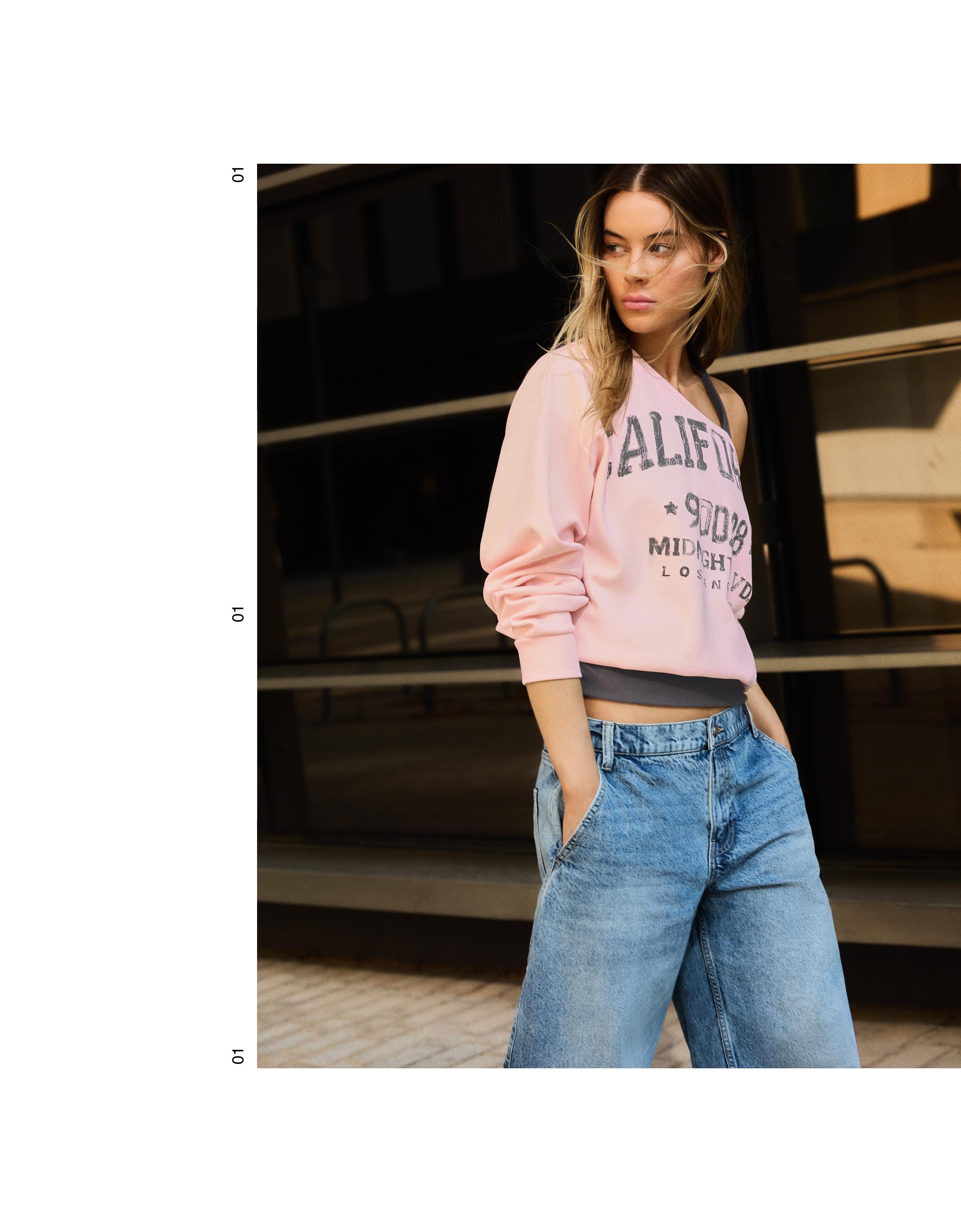 Double asymmetric neck sweatshirt — Pink
