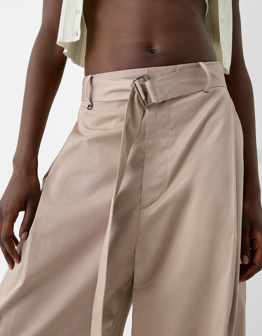 Super baggy trousers with belt-Sand-2
