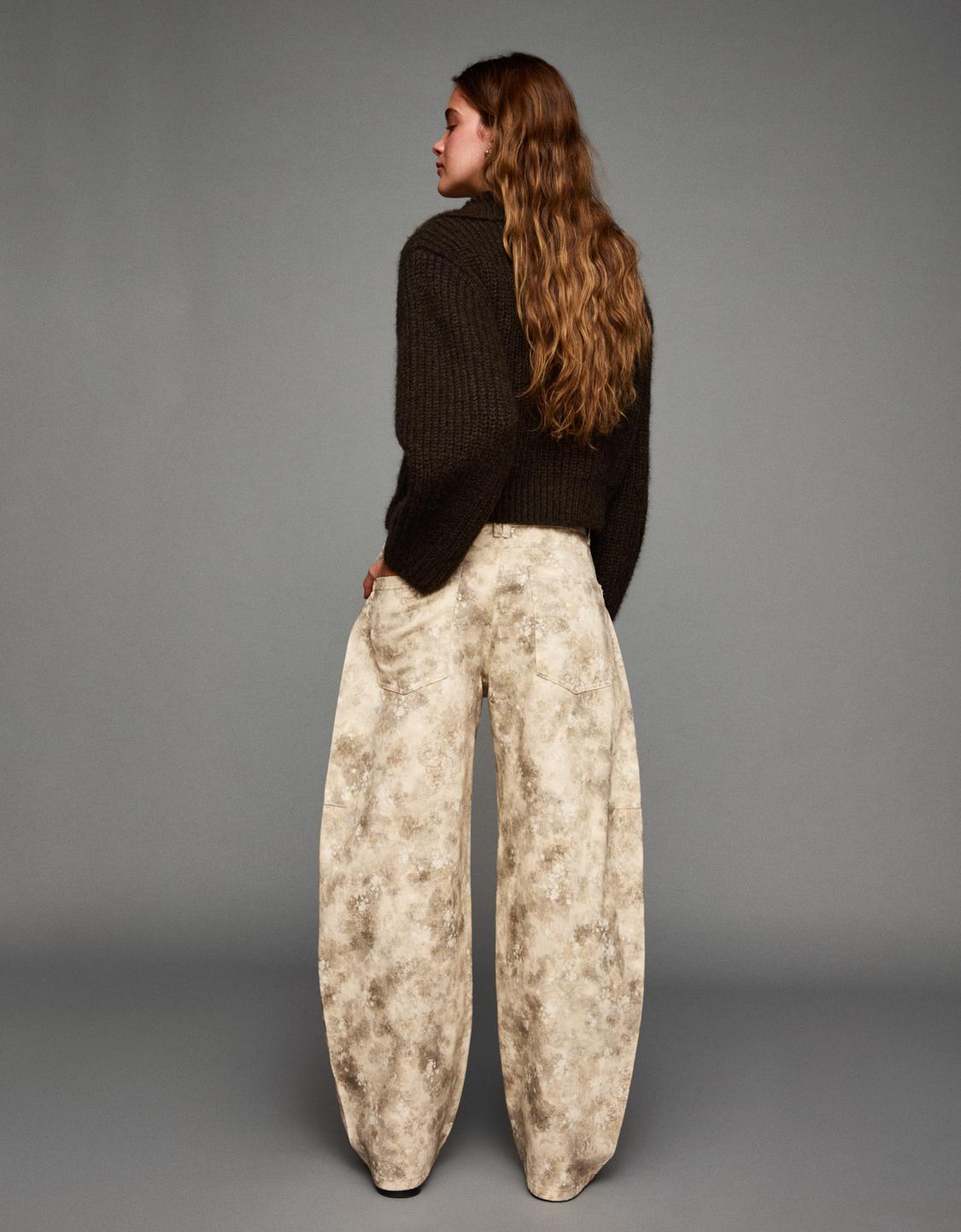 Animal print barrel trousers