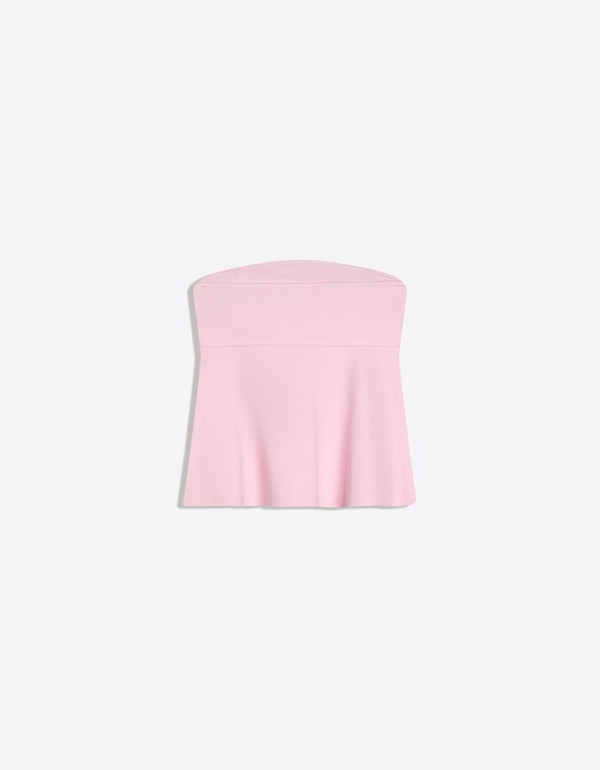 Peplum bandeau top-Pembe