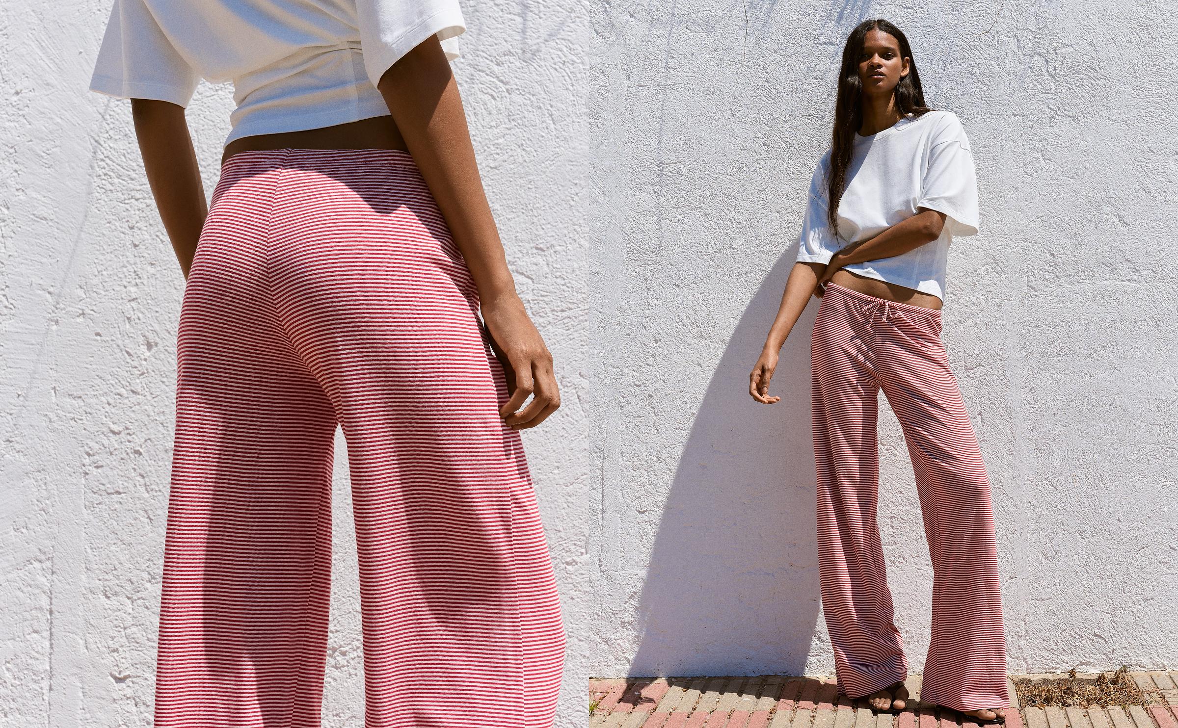 Straight leg stripe print trousers — Red