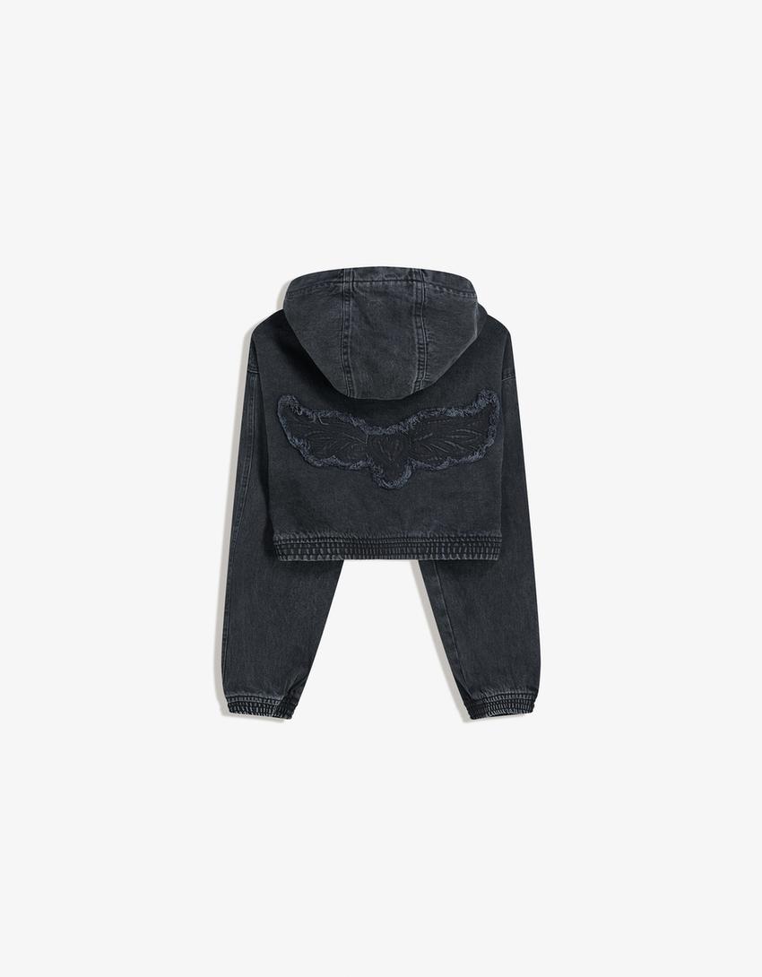 Cazadora denim cremallera-Negro