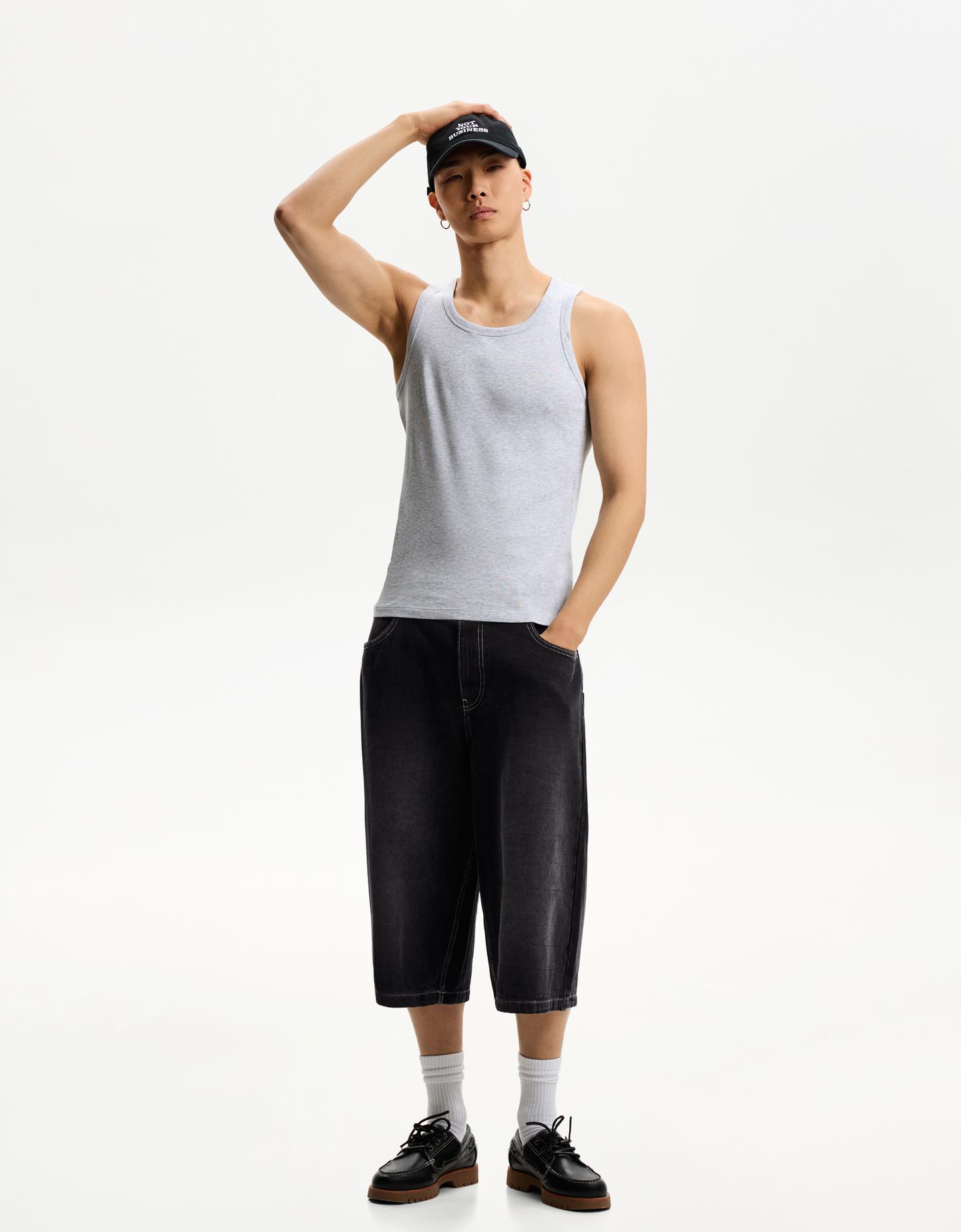 Bershka denimowe jortsy bermudy super baggy czarny