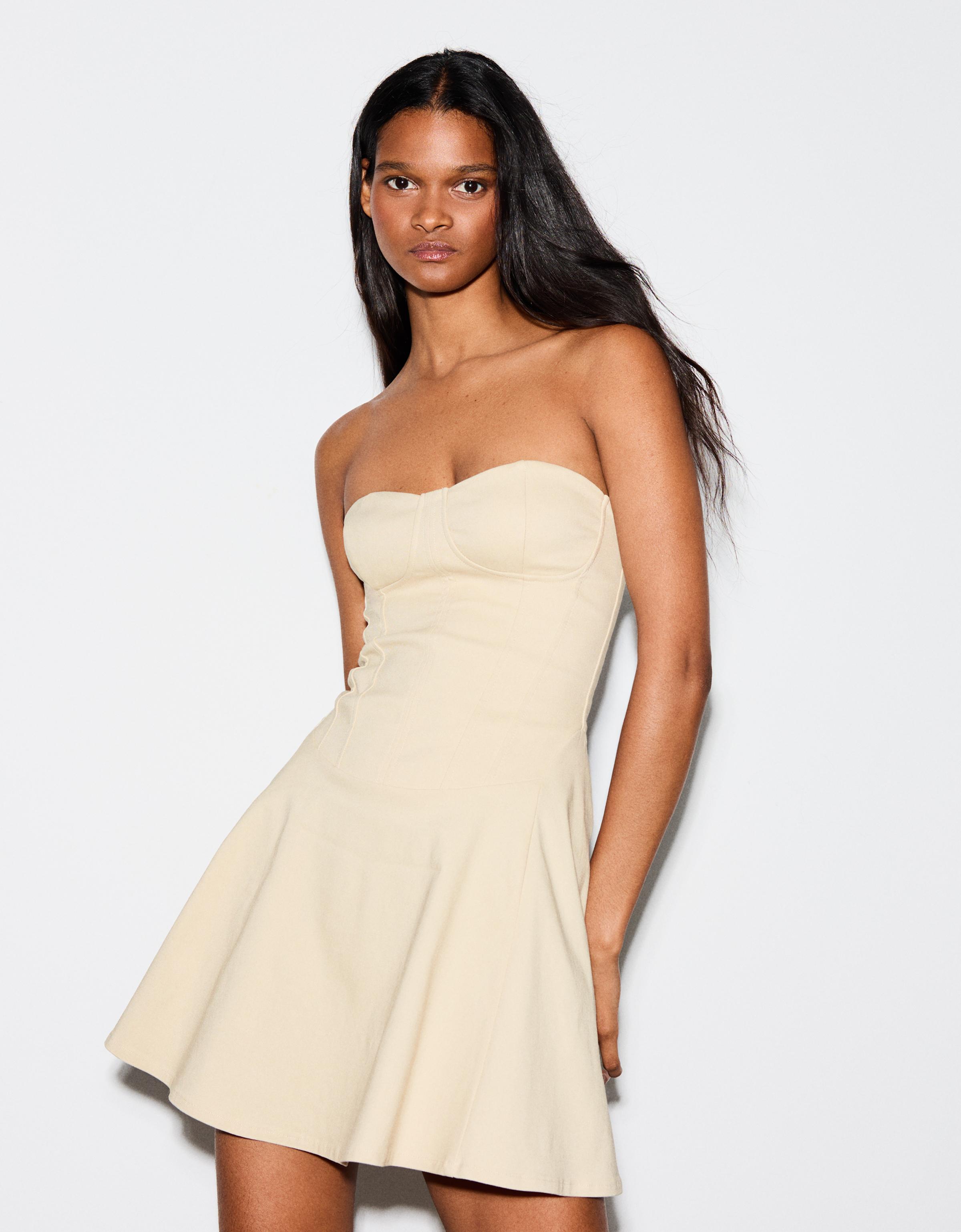 Bandeau mini dress — Sand