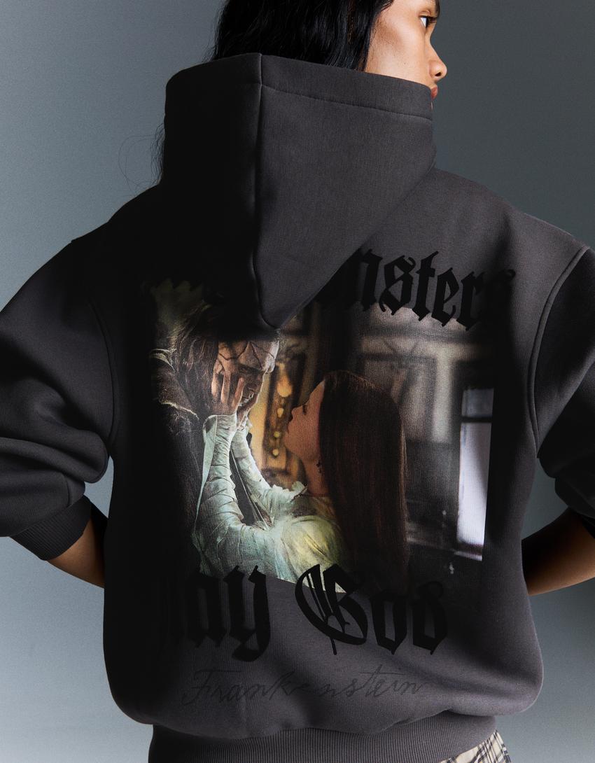 Sweat Frankenstein à capuche imprimé-Gris foncé