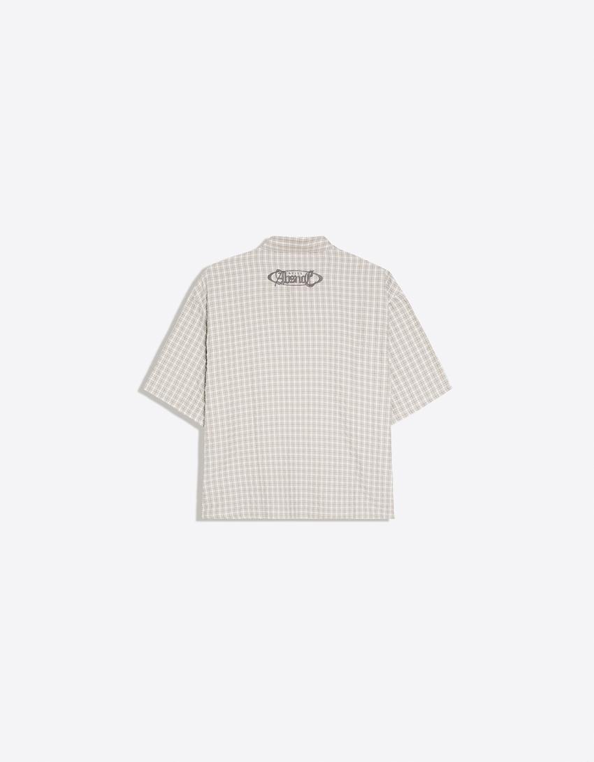 Short sleeve boxy printed shirt-Grey Marl