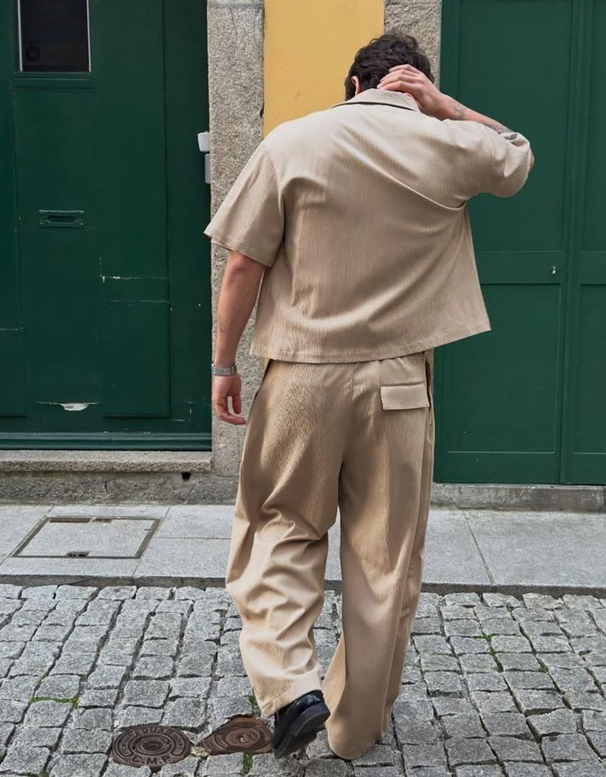 Pantalon super baggy fit semijogger plissé-Sable