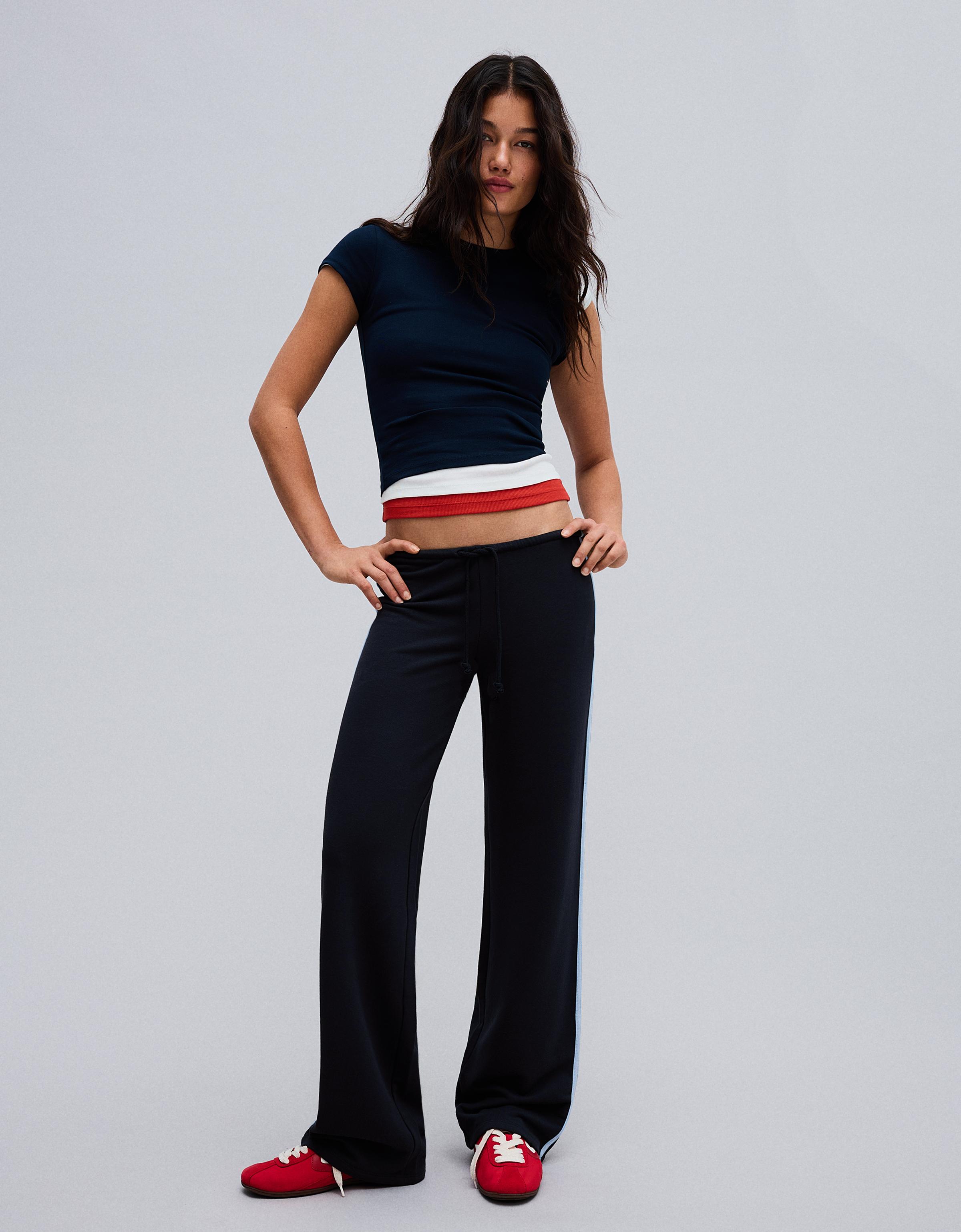 Bershka Pantalón Felpa Banda Lateral Mujer Marino