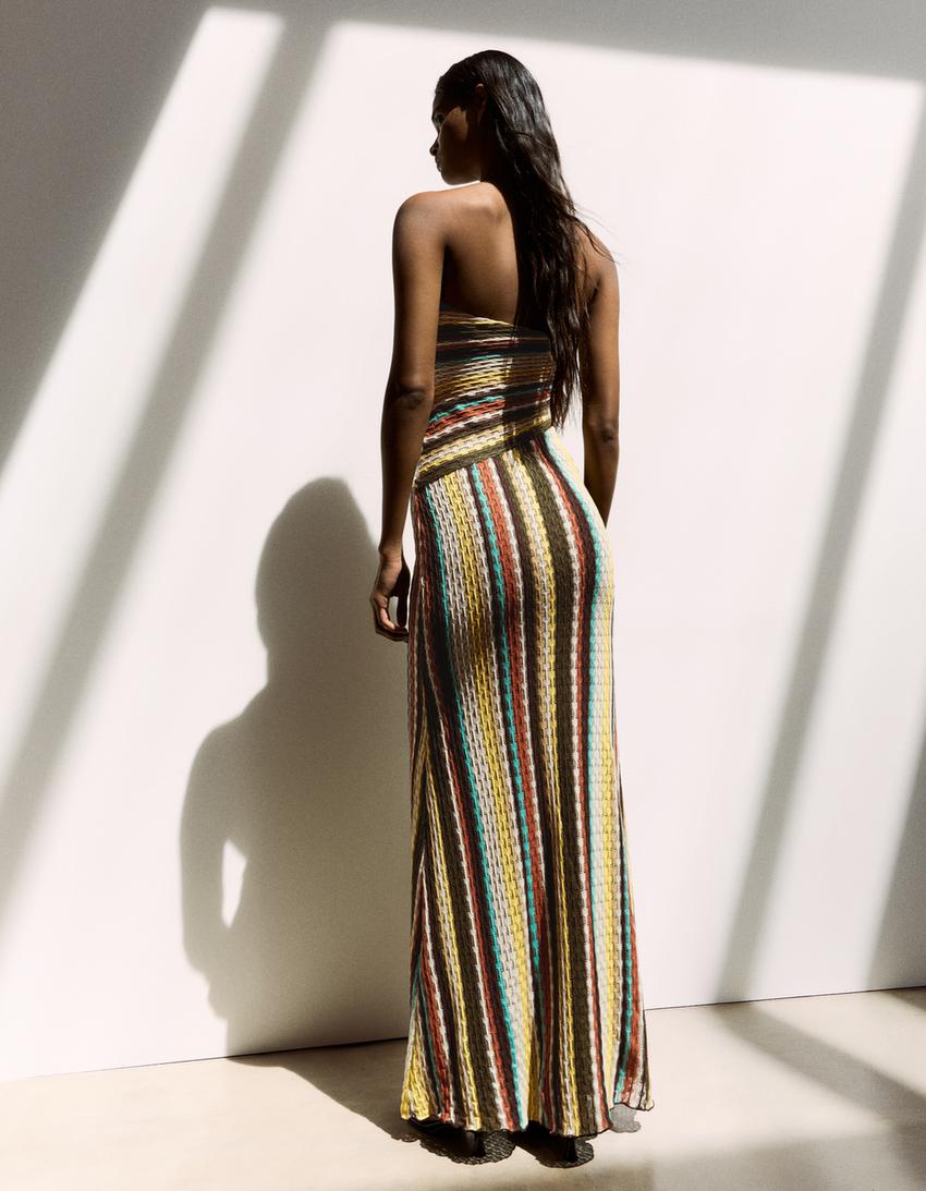 Vestido midi bandeau-Marrón