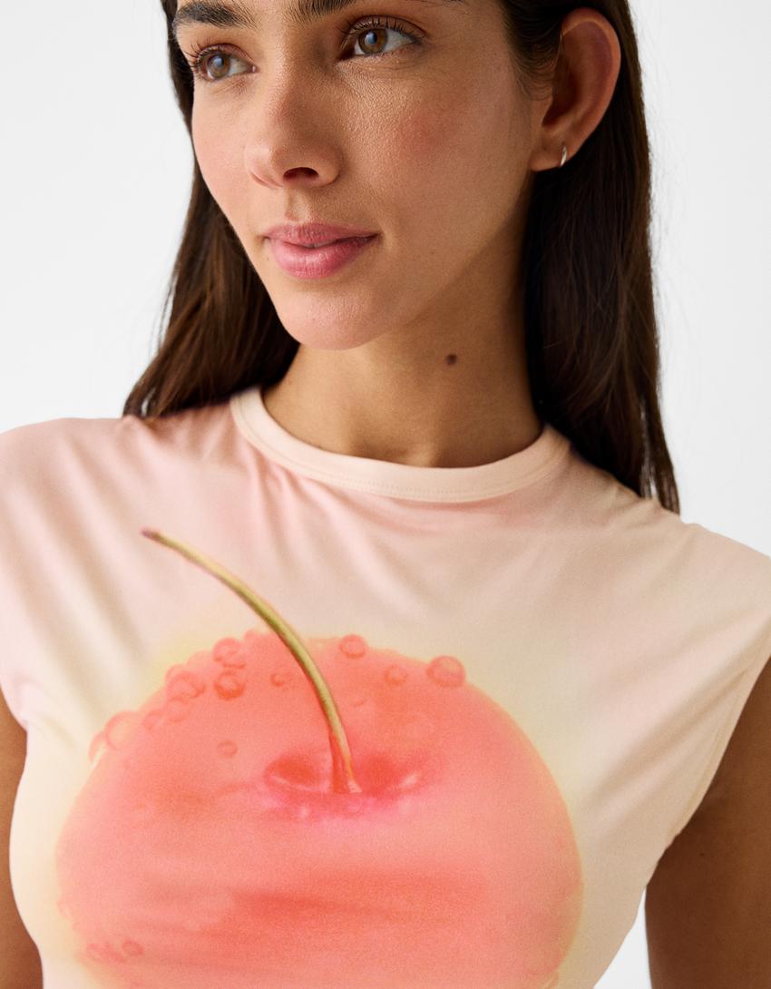 تيشرت كروب بأكمام قصيرة وطبعة-زهري-6