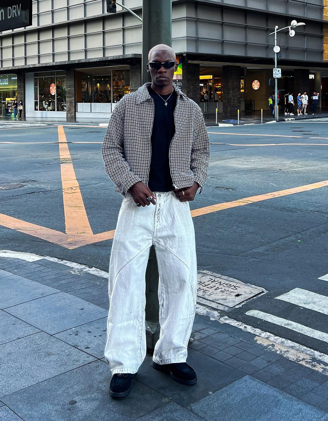Waxed-effect balloon fit trousers