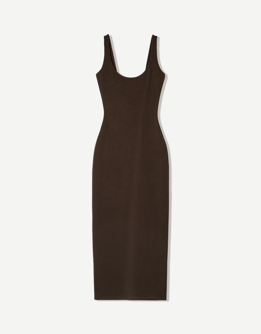 Vestido midi tirantes-Marrón